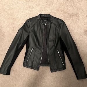 Faux black leather zip jacket